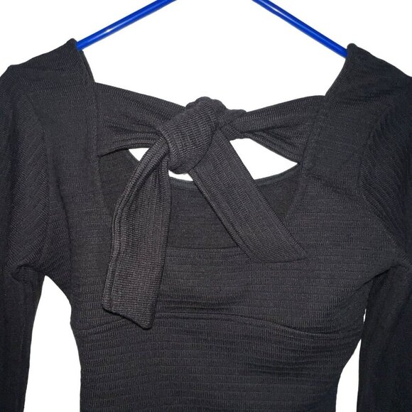 B.O.G. BAND OF‎ THE FREE BLACK RIBBED CROP KNIT SHIRT LONG SLEEVES WOMEN SIZE XS - Picture 4 of 10